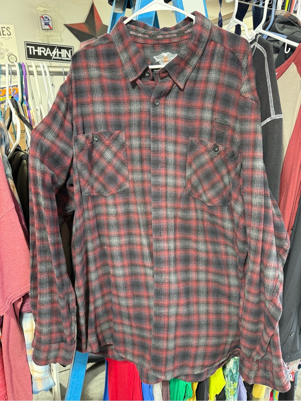 Harley-Davidson Red and Black Plaid Button-Down Shirt